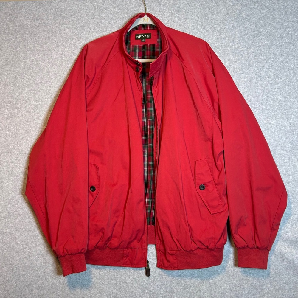 Vintage Orvis Weatherbreaker Harrington Jacket XL Red Plaid Lined Bomber Preppy